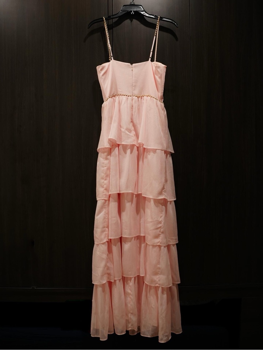 Women’s Pink Tiered Chiffon Dress with Spaghetti Straps